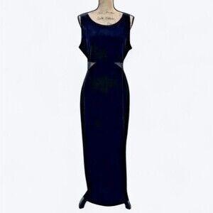 90s Vtg Molly Malloy Velvet Maxi Dress Sz 12 Sheer Waist Formal Party Whimsigoth